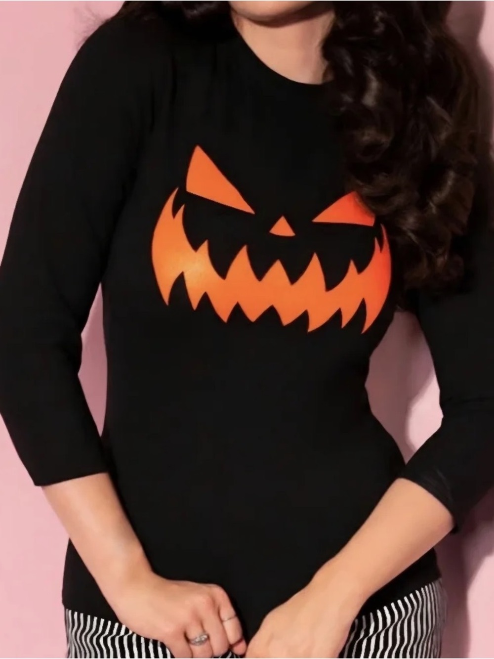 Vixen by Micheline Pitt Pumpkin shirt black orange 3/4 sleeves